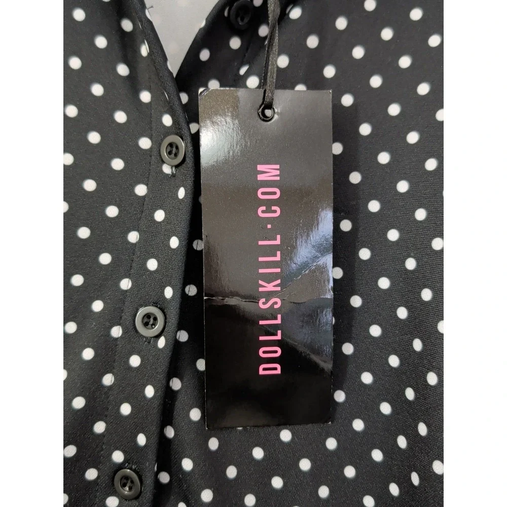 Dolls Kill‎ Trickz N Treatz Whimsigoth Rockabilly Dress M Black Polkadot Retro